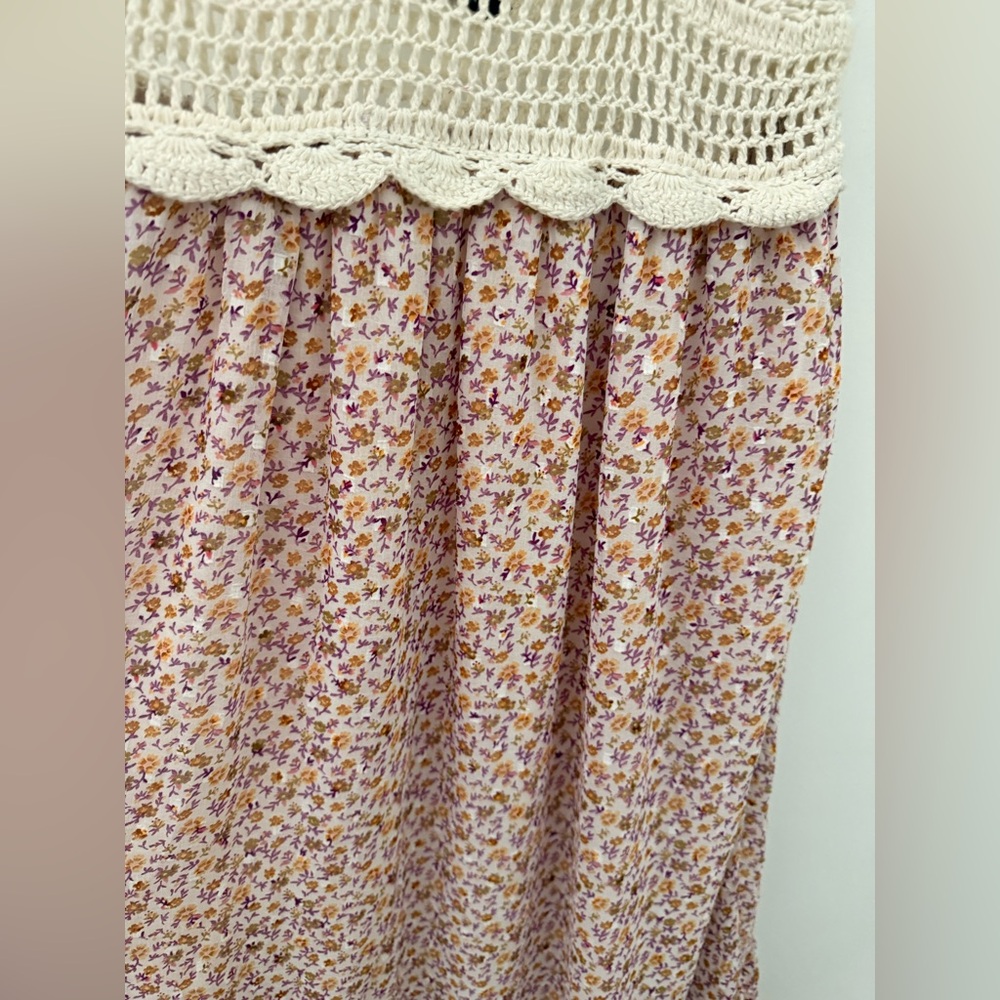 Euro Sumer Zara Cream Crochet Bodice Pink Floral Maxi Dress size m - Picture 4 of 7